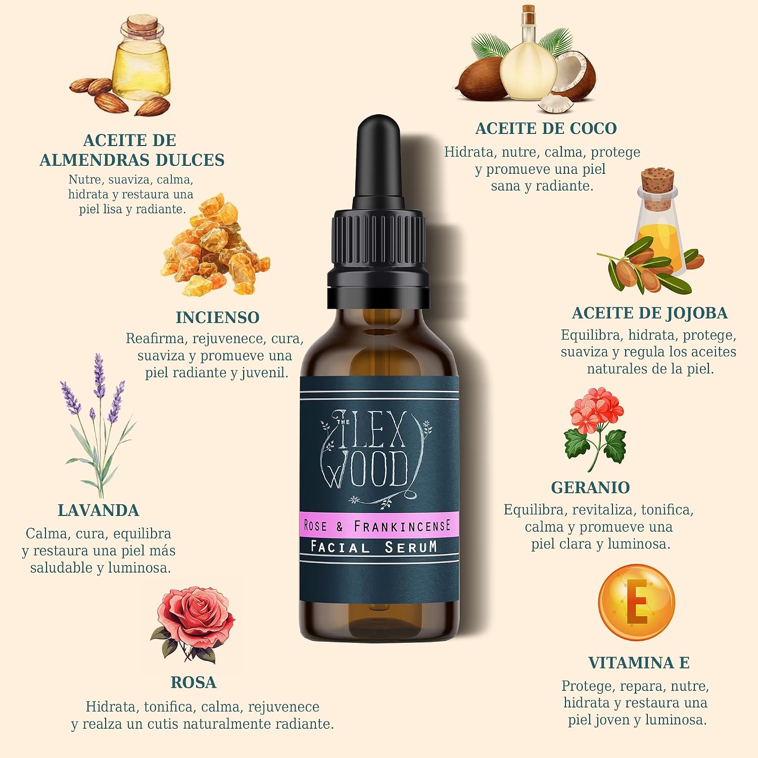 Detalle de Suero facial rosa e incienso 20 ml