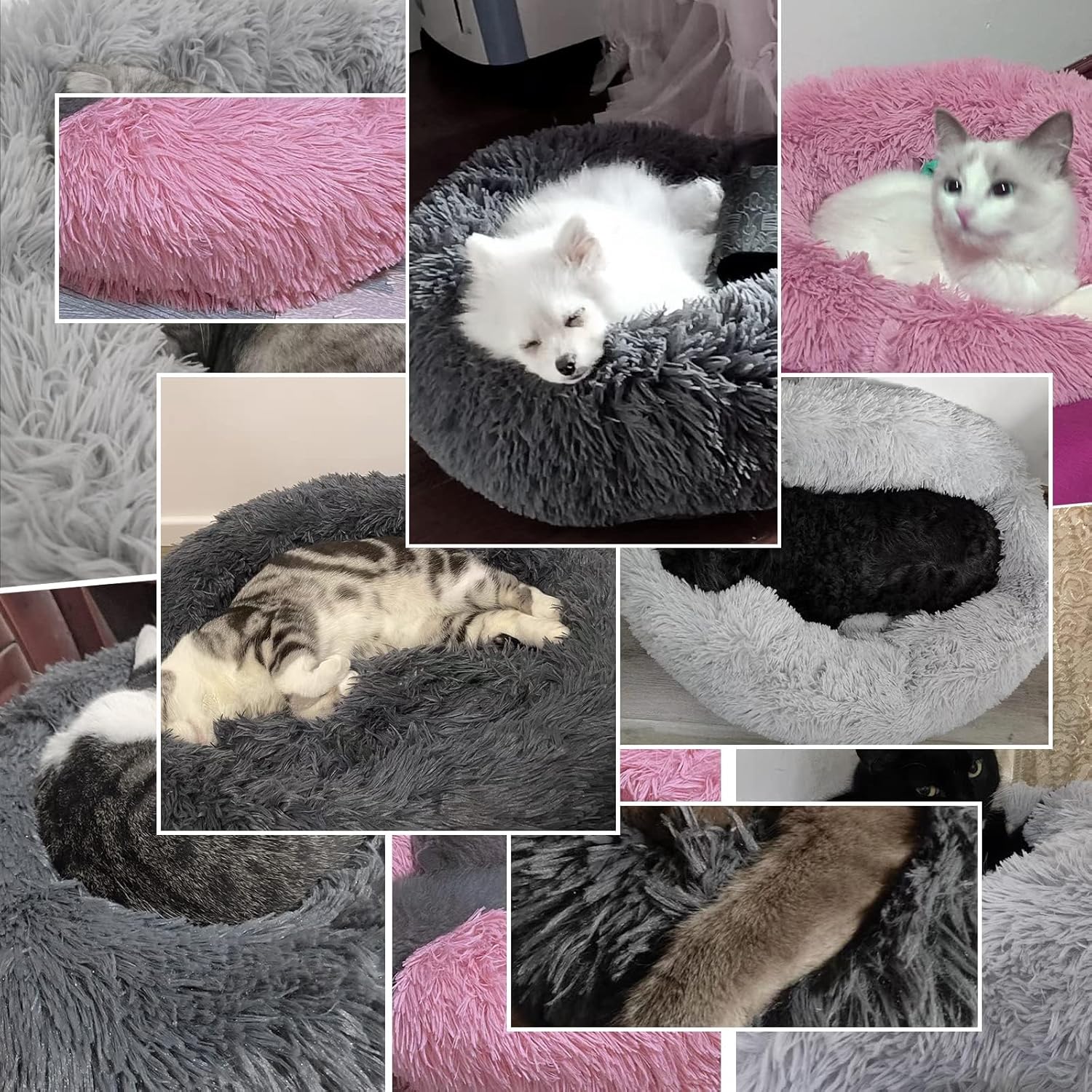 Thumbnail 5 de DONWEI Calming Donut Bed for Small to Medium Dogs (70x70cm) - Dark Grey