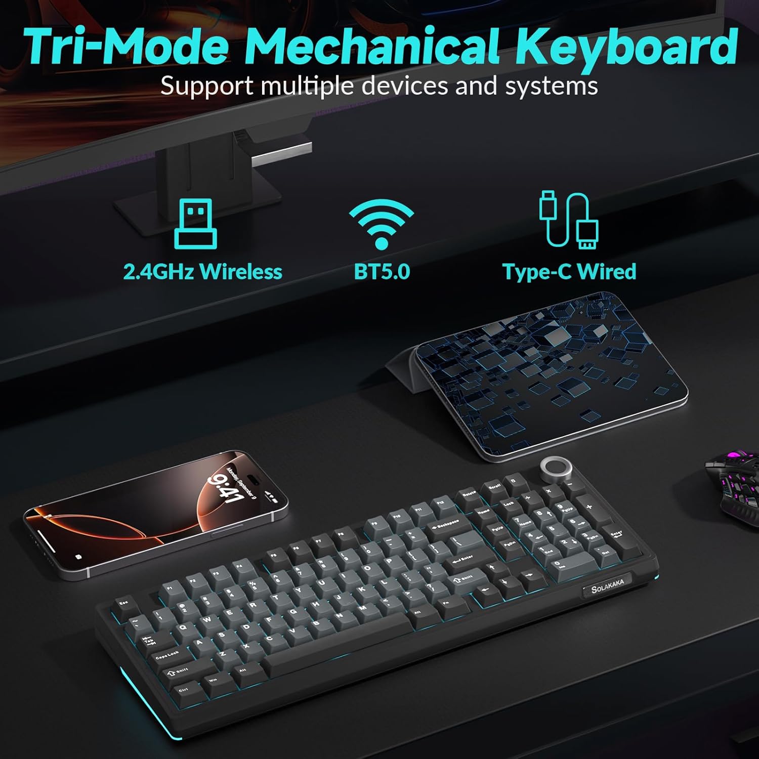 Thumbnail 2 de SOLAKAKA KI99 Pro 96% Triple-Mode Wireless Mechanical Keyboard (Silent Switches, Hot-Swappable RGB)