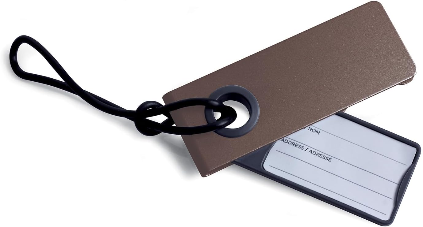 Detalle de Lexon NEO LUGGAGE TAG : étiquette de bagages en aluminium avec lanière en gomme (alu/rouge)