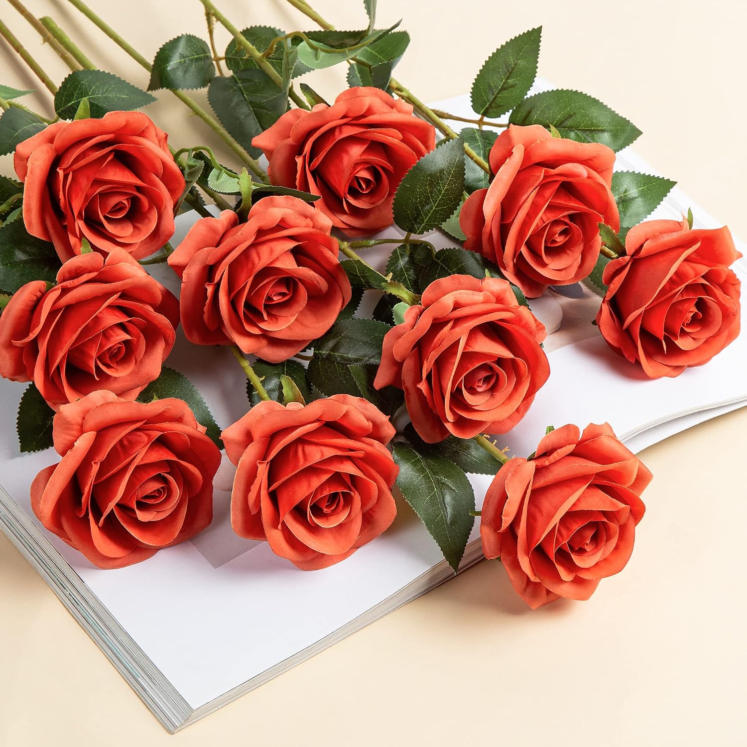 Detalle de DuHouse 10Pcs Artificial Roses Silk Flowers for Bridal & Decor (Coral)