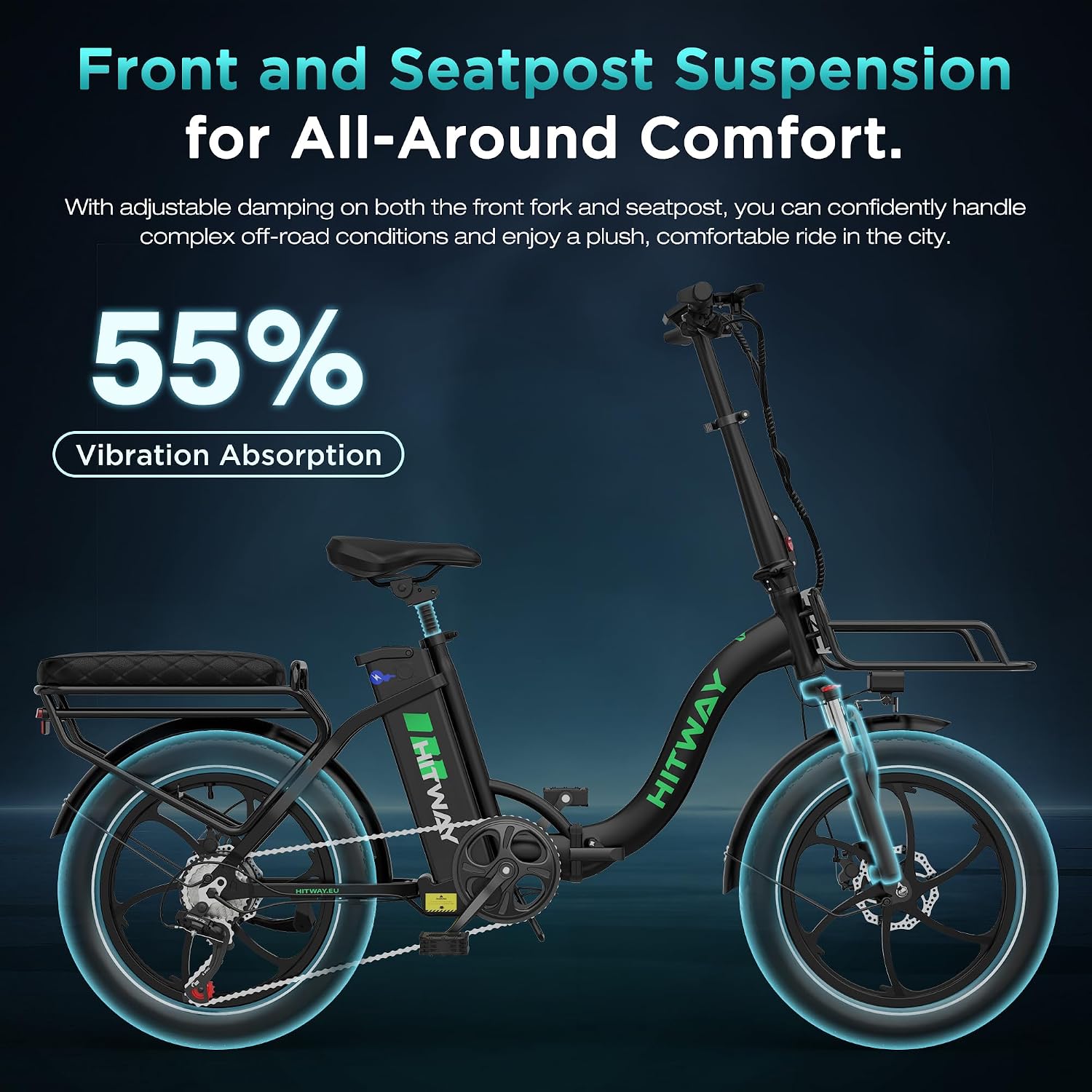 Detalle de HITWAY E-Bike mit 250W Motor, 20 Zoll, 7-Gang & APP-Steuerung (faltbar, IP54) – Reichweite 70–150 km