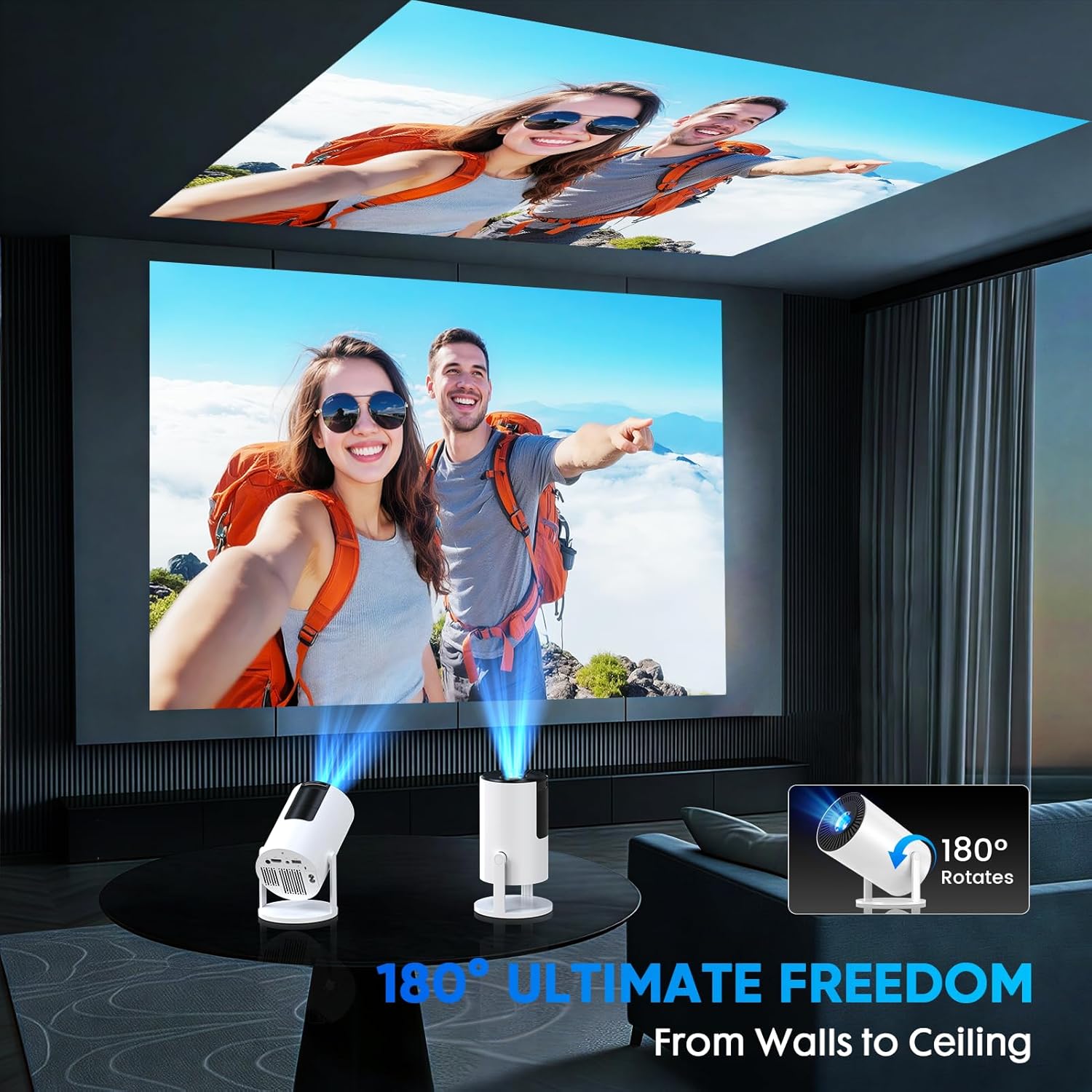 Thumbnail 5 de Tecaki Mini Projector (Android 14 & built-in apps) with WiFi 6, Bluetooth 5.2 and auto keystone for home cinema
