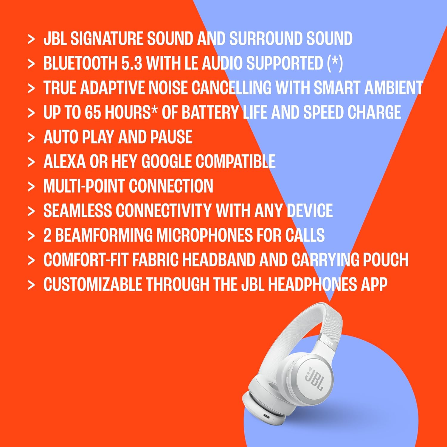 Detalle 2 de JBL Live 670NC Wireless On-Ear Headphones with Adaptive ANC and Smart Ambient