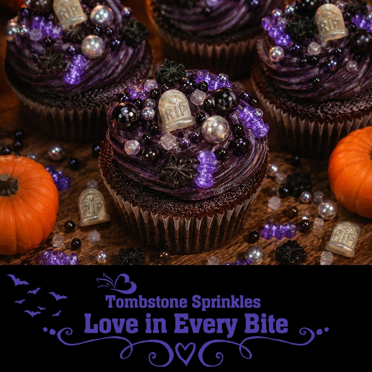 Detalle 2 de Twisweet Halloween Sprinkles, 130g Edible Tombstone Mix with Bats and Spiders