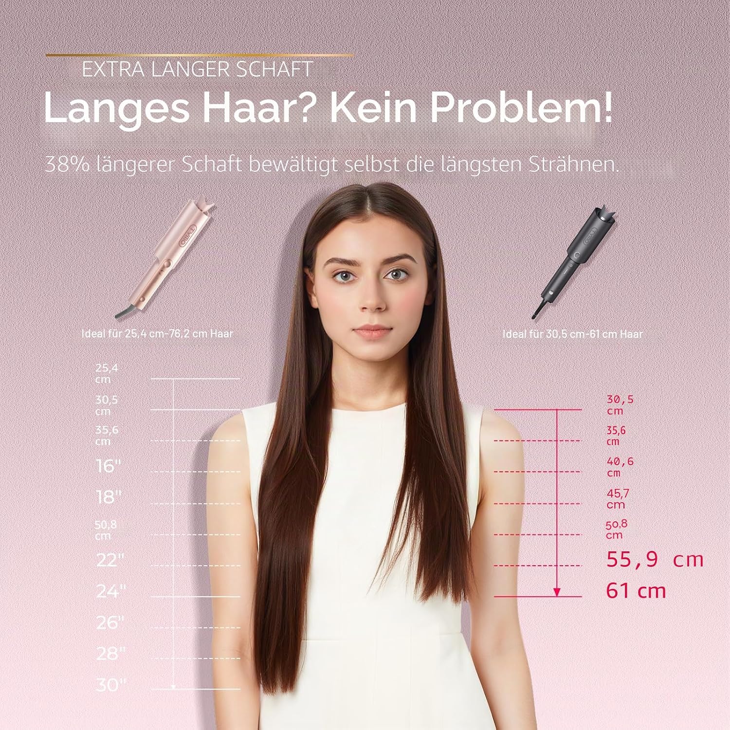 Detalle de TYMO Curlpro Plus Automatischer Lockenstab: Große Locken (25 mm) für langes Haar mit Anti-Verbrühung, Goldrosa