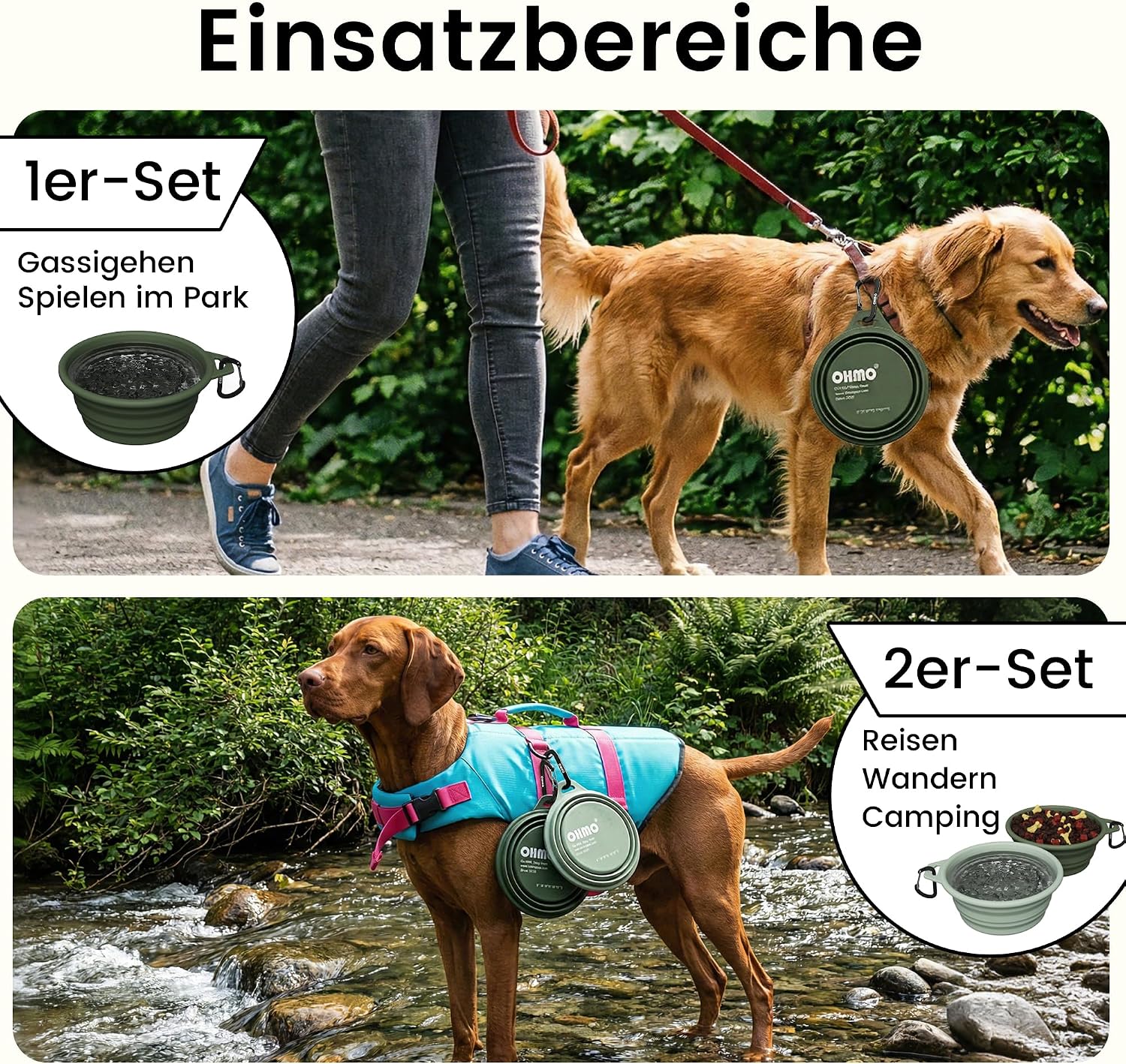 Detalle 2 de OHMO Hundenapf faltbar mit Edelstahlring 800 ml