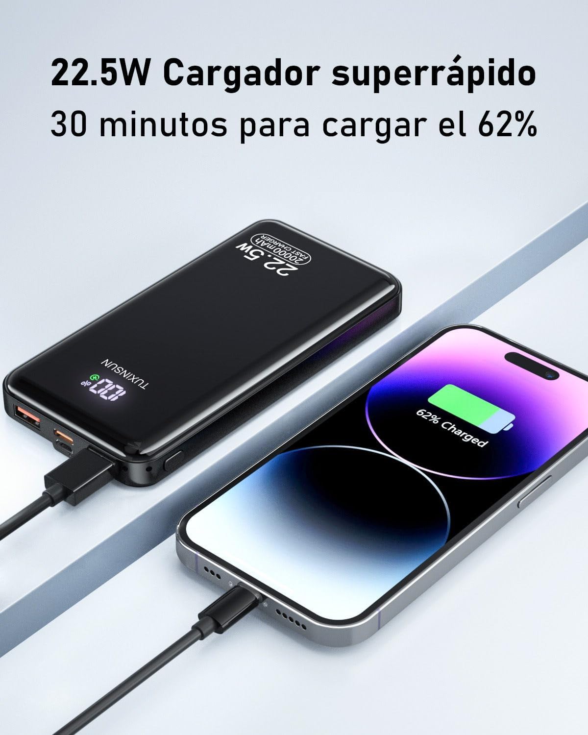 Detalle 2 de TUXINSUN Power Bank 20000mAh carga rápida