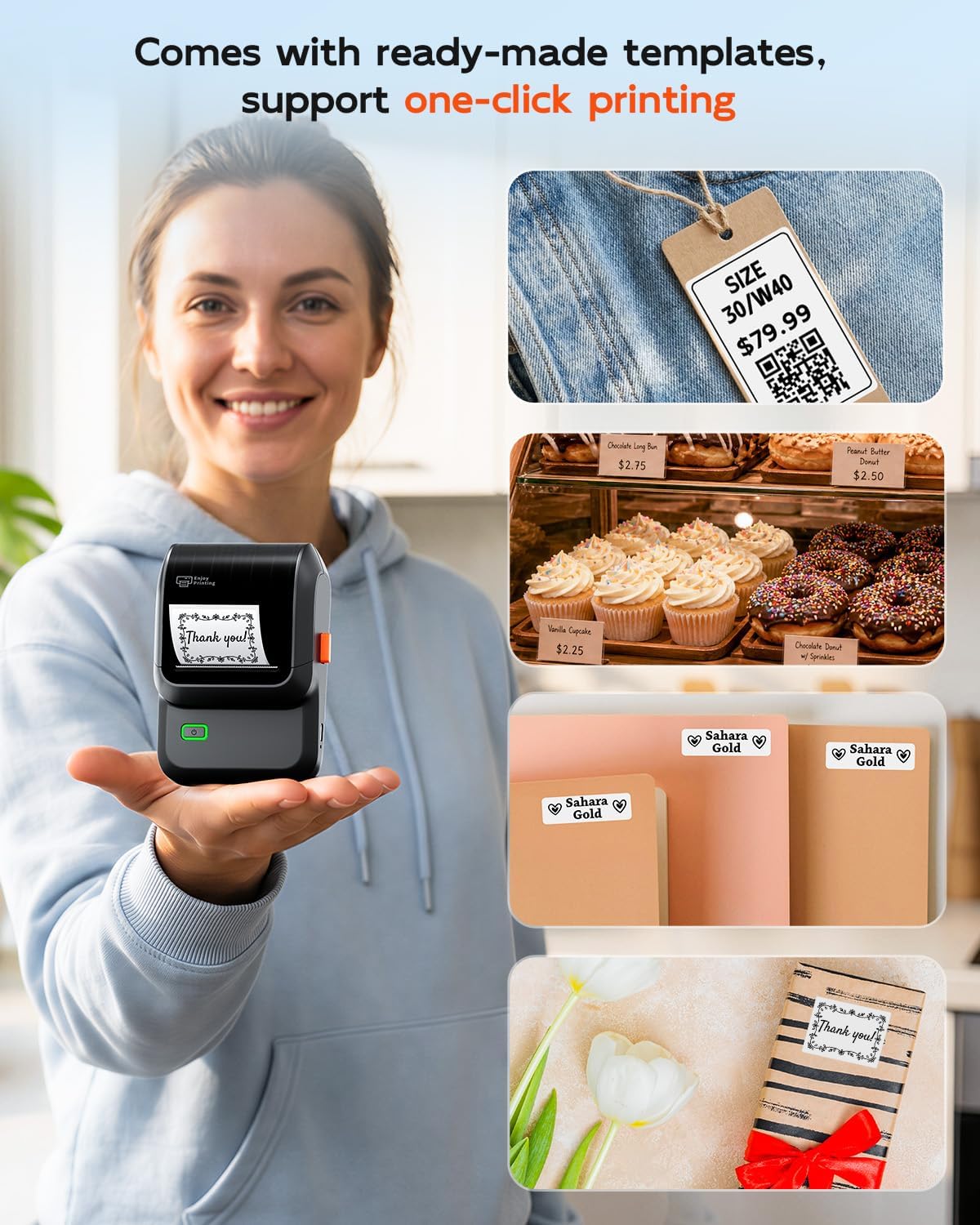 Detalle de Ponek M100 Label Maker, 203 DPI Bluetooth Thermal Printer, 0.78–2-Inch Labels