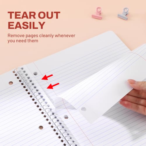 Thumbnail 3 de SUNEE 1-Subject Spiral Notebooks, 5-Pack — 8 x 10.5, 70 Sheets Each, College Ruled, 3-Hole Punch, Pink-Purple-Blue-Green-Yellow