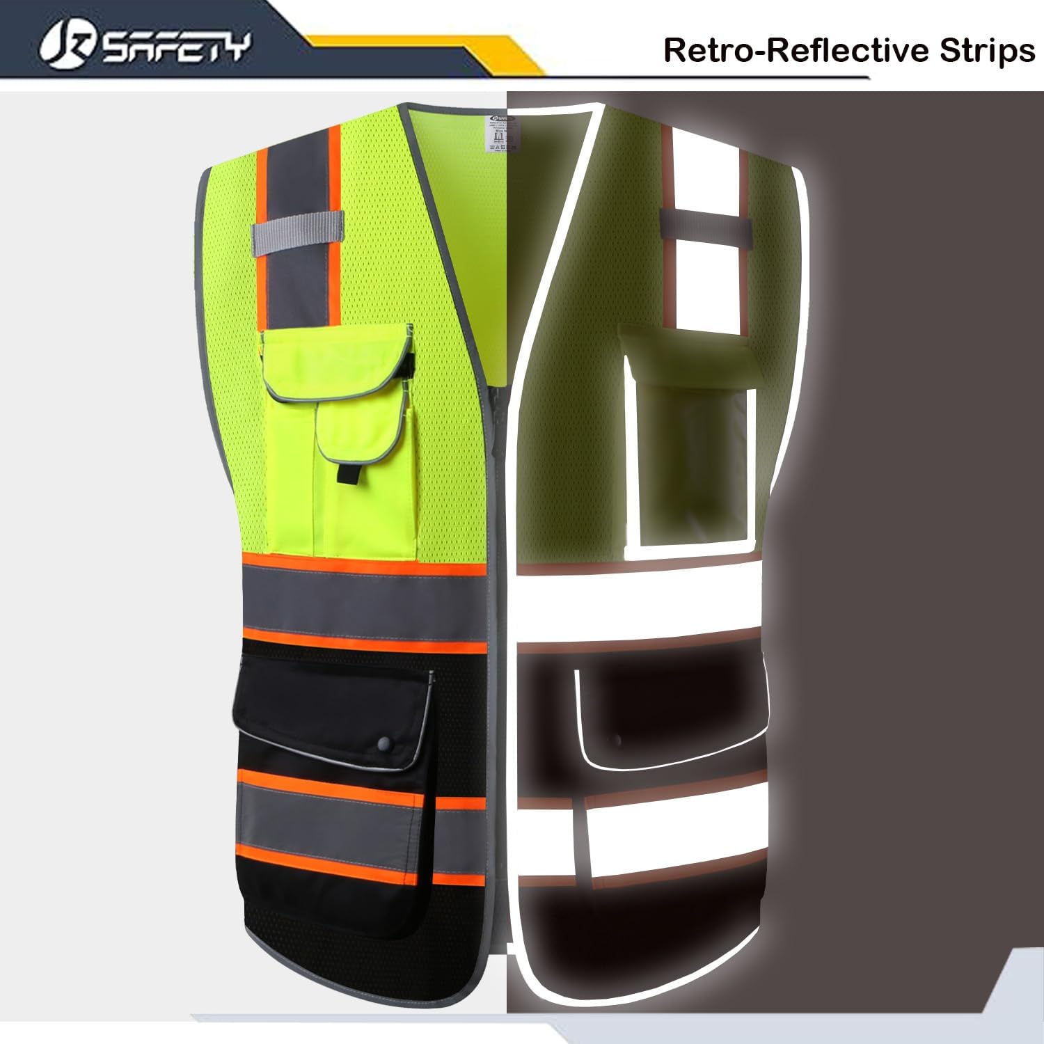 Detalle 2 de JKSafety 9 Pockets Mesh Lite Safety Vest 360° Reflective