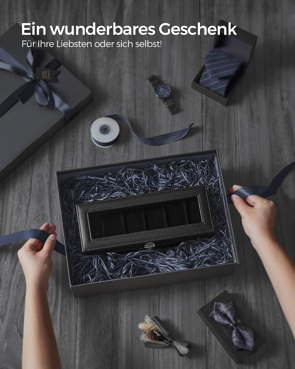 Thumbnail 6 de SONGMICS Uhrenbox mit 6 Fächern und Glasdeckel – Sichtbarer Schmuck für Ihre Uhrensammlung
