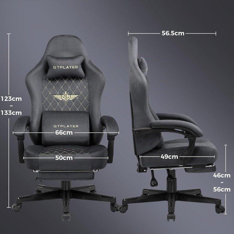 Detalle de Silla Gaming GTPLAYER Ergonómica con Reposapiés y Resorte, tela gris (150 kg) – para largas sesiones