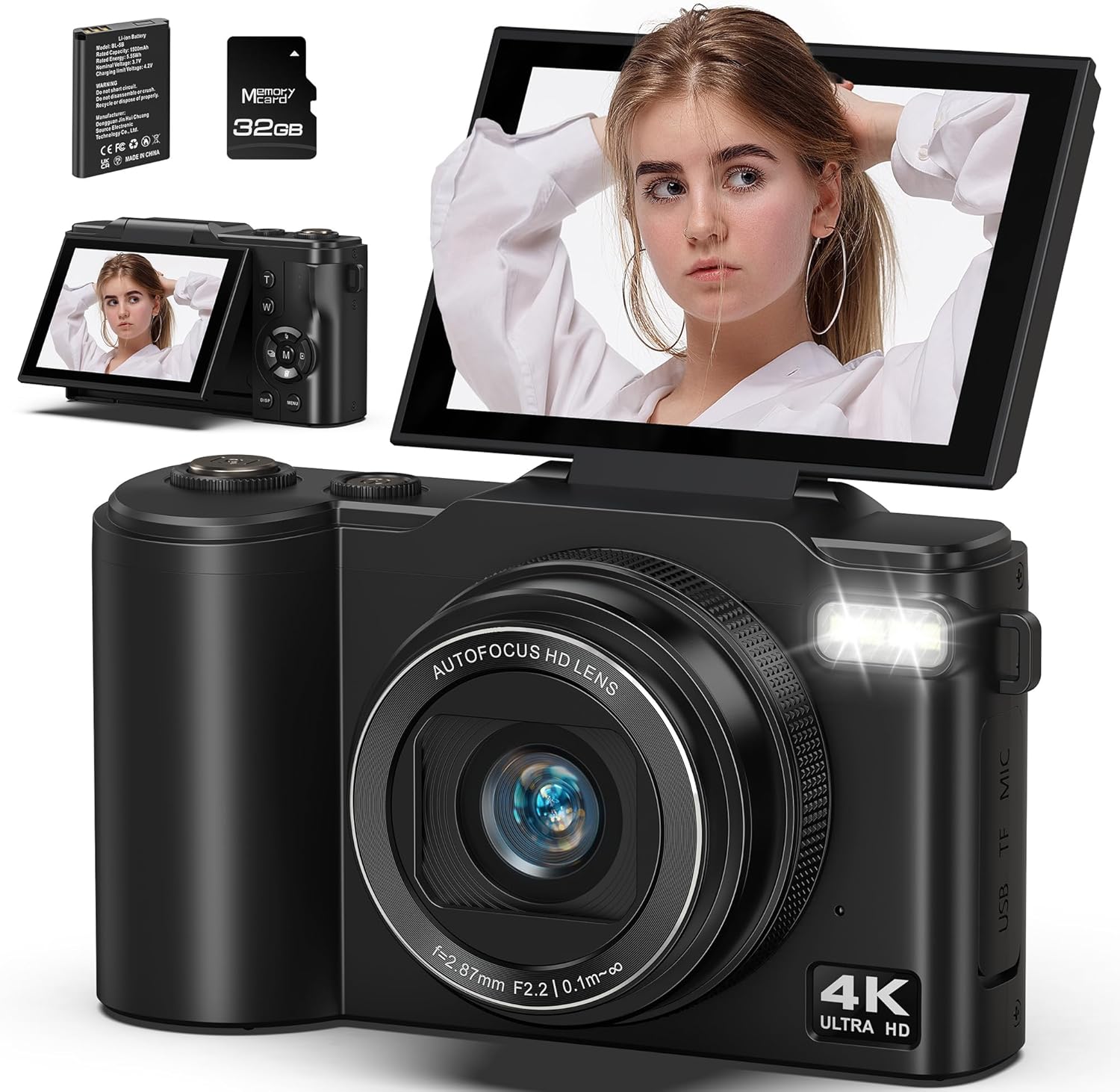 Detalle de Digitalkamera 4K 64MP, 3 Zoll UHD Autofokus Kamera – kompakt, vielseitig und geeignet für Anfänger