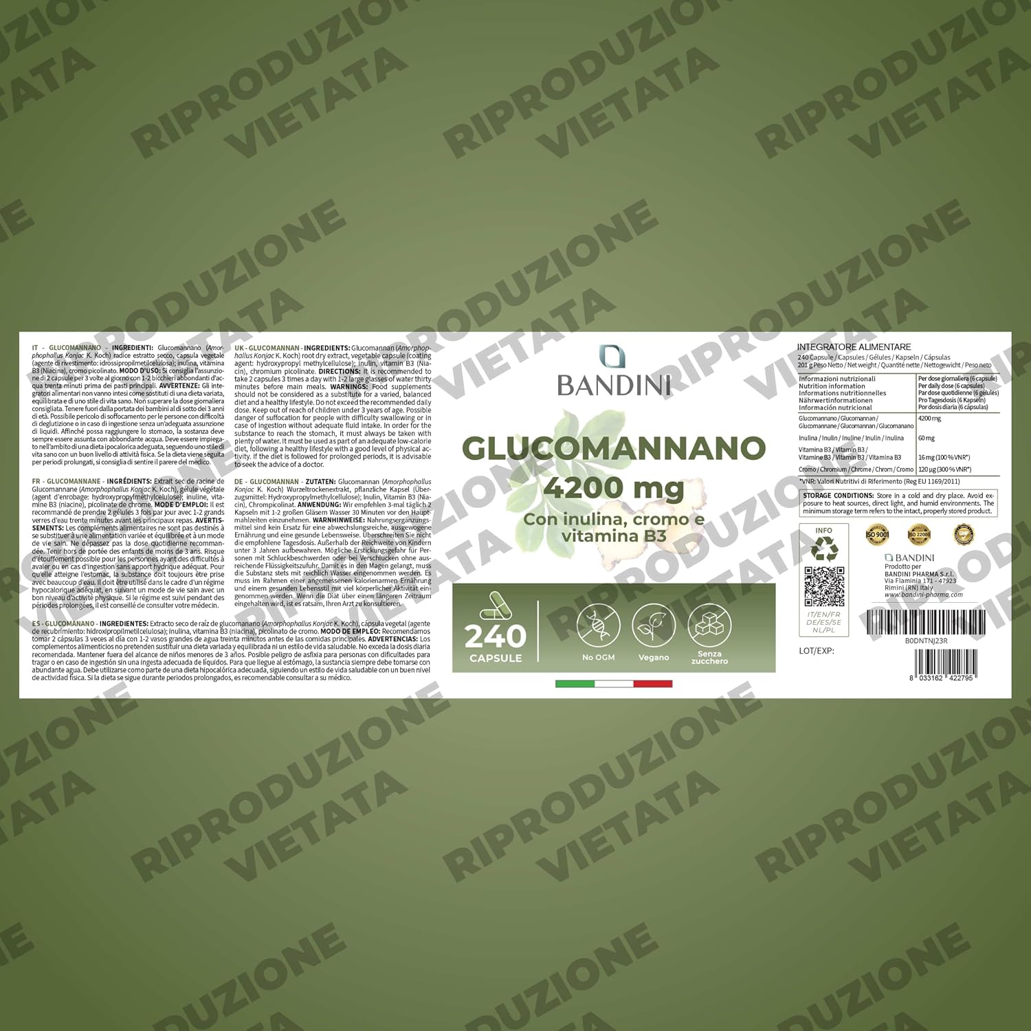 Detalle 1 de Bandini Glucomannaan-capsules 4200 mg, 240 stuks, vegan