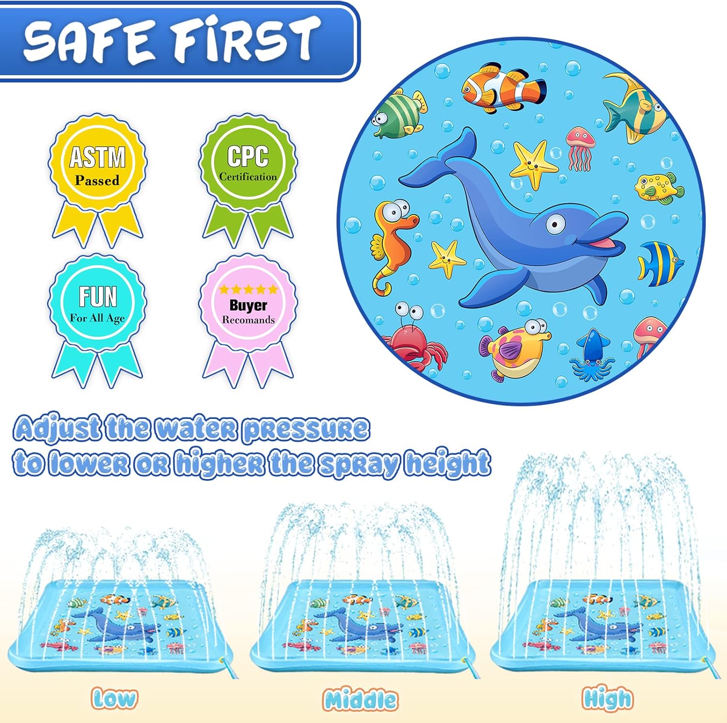 Thumbnail 2 de Growsland Splash Pad for Toddlers: 67" Outdoor Sprinkler Splash Mat for Backyard Fun