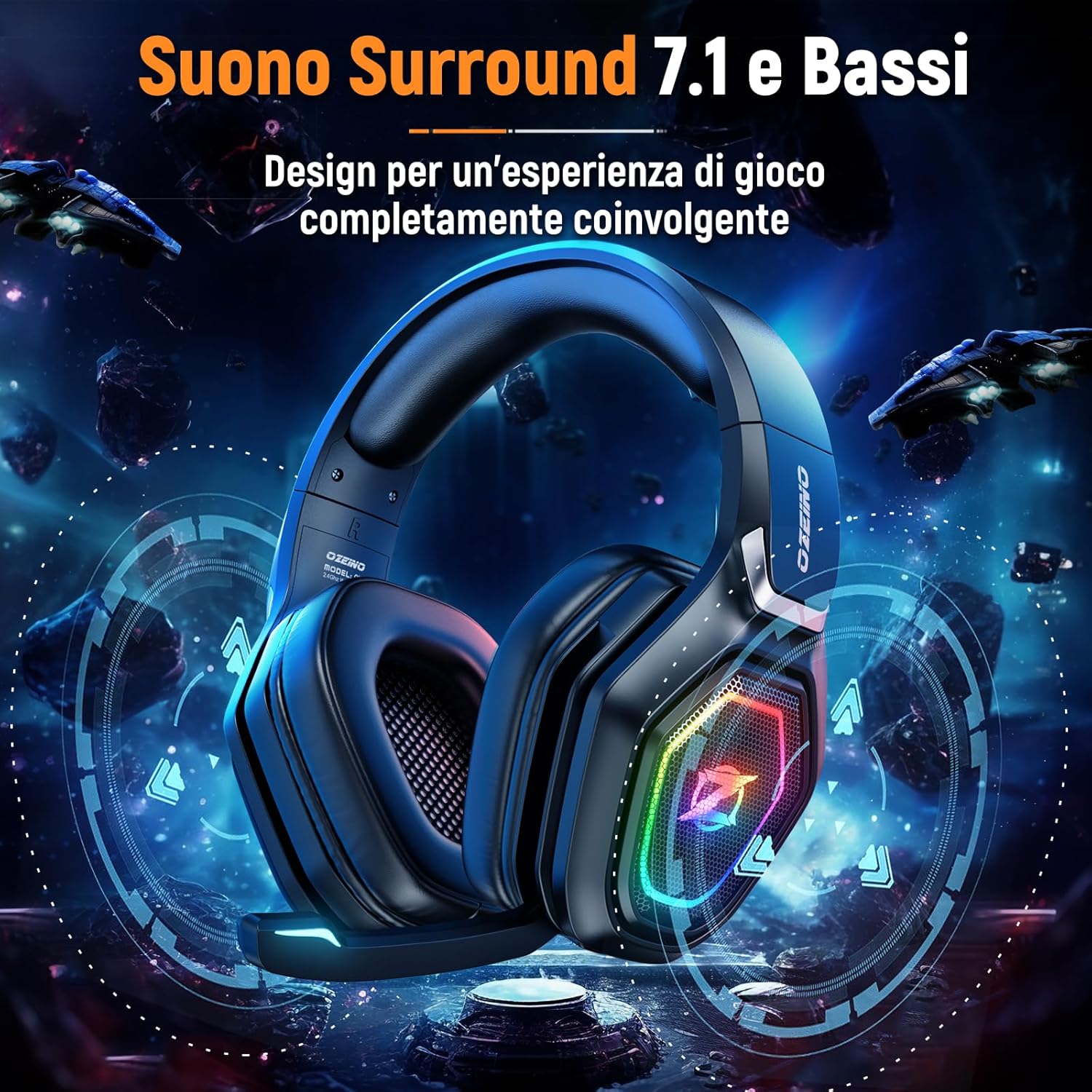 Thumbnail 2 de Ozeino Cuffie Gaming Wireless con microfono, doppia modalità 2,4 GHz/ Bluetooth, USB Type-C e jack 3,5 mm