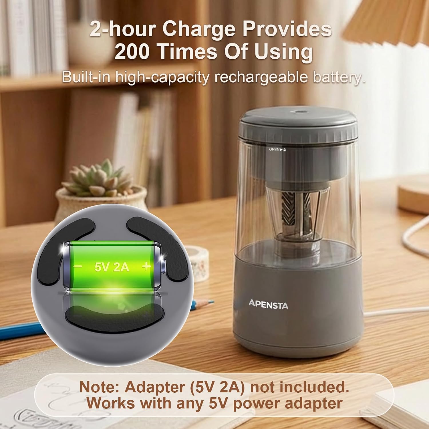 Detalle 2 de Apensta Electric Pencil Sharpener for 7–8 mm Pencils