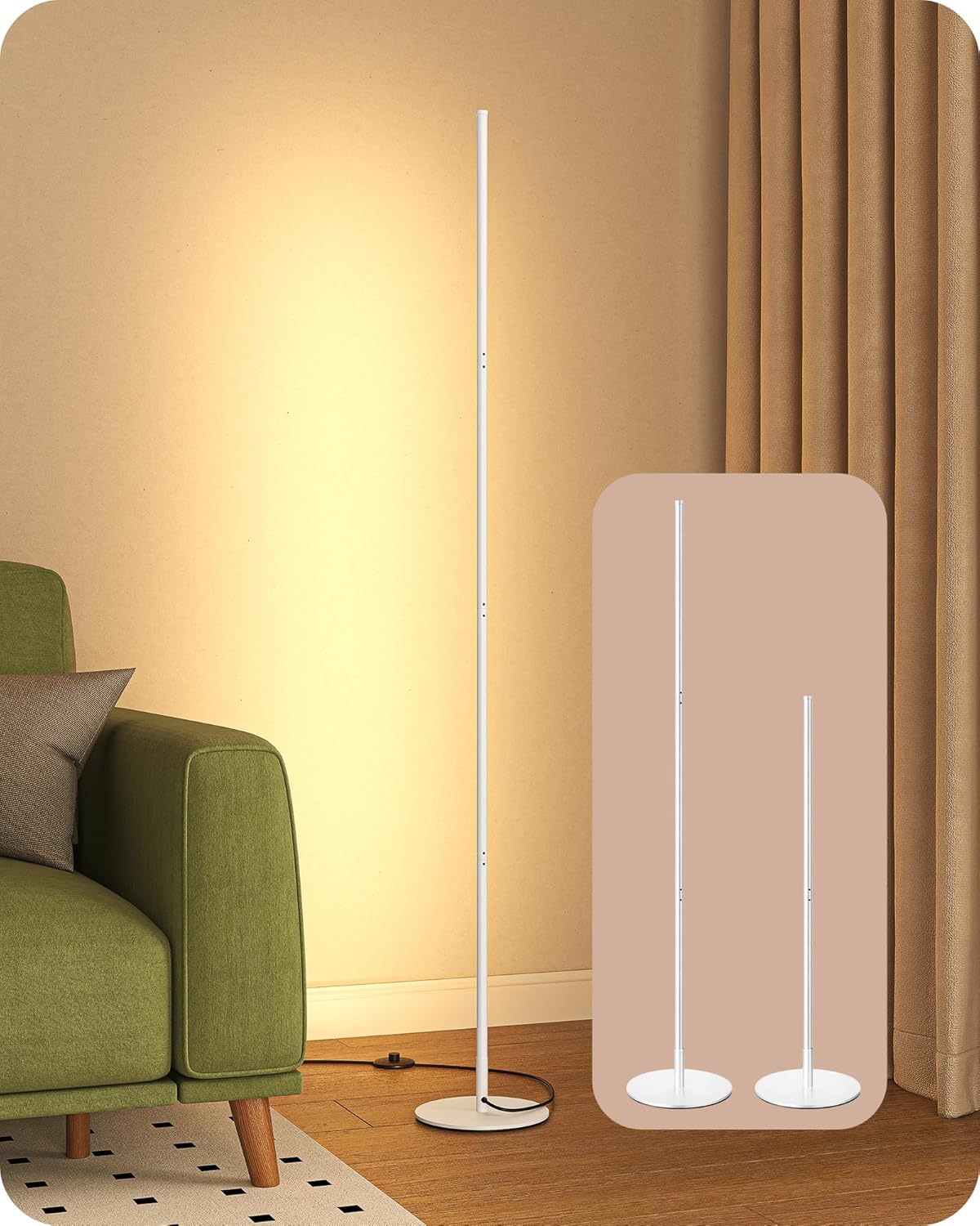 Detalle de EDISHINE Lampada da Terra a LED Dimmerabile in Continuo con Interruttore a Pedale, Luce Bianca Calda 3000K