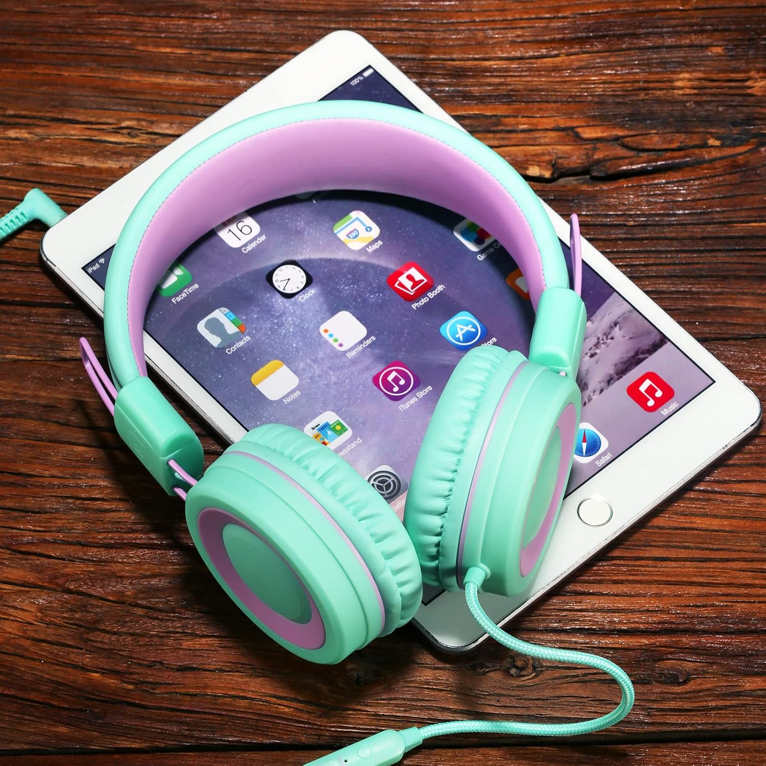 Thumbnail 6 de POWMEE P10 Kids Headphones with Microphone — Adjustable, Foldable On-Ear Stereo for School, PC, and Phone (Green)