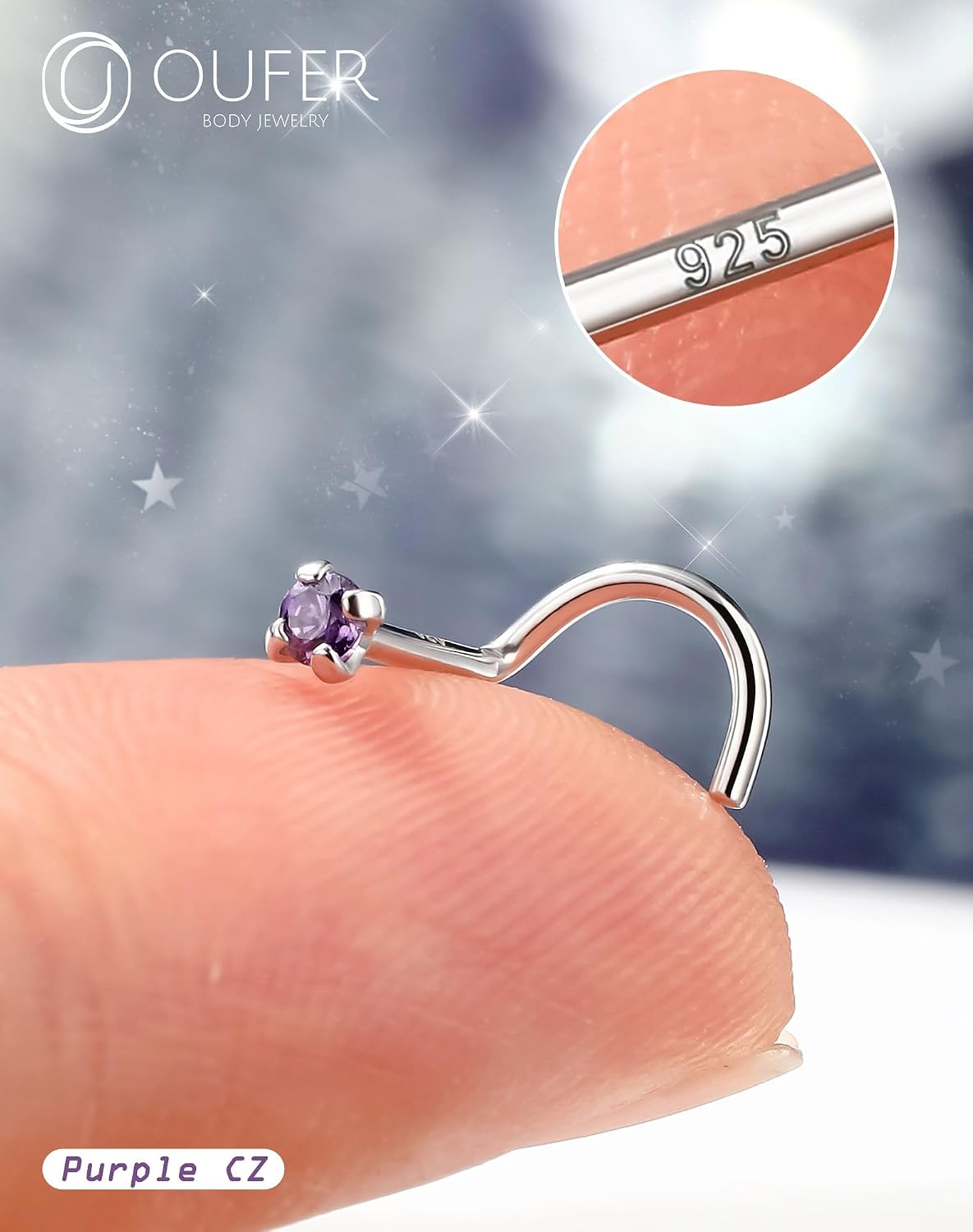 Detalle 2 de OUFER 20G Anello Naso 7mm CZ Viola
