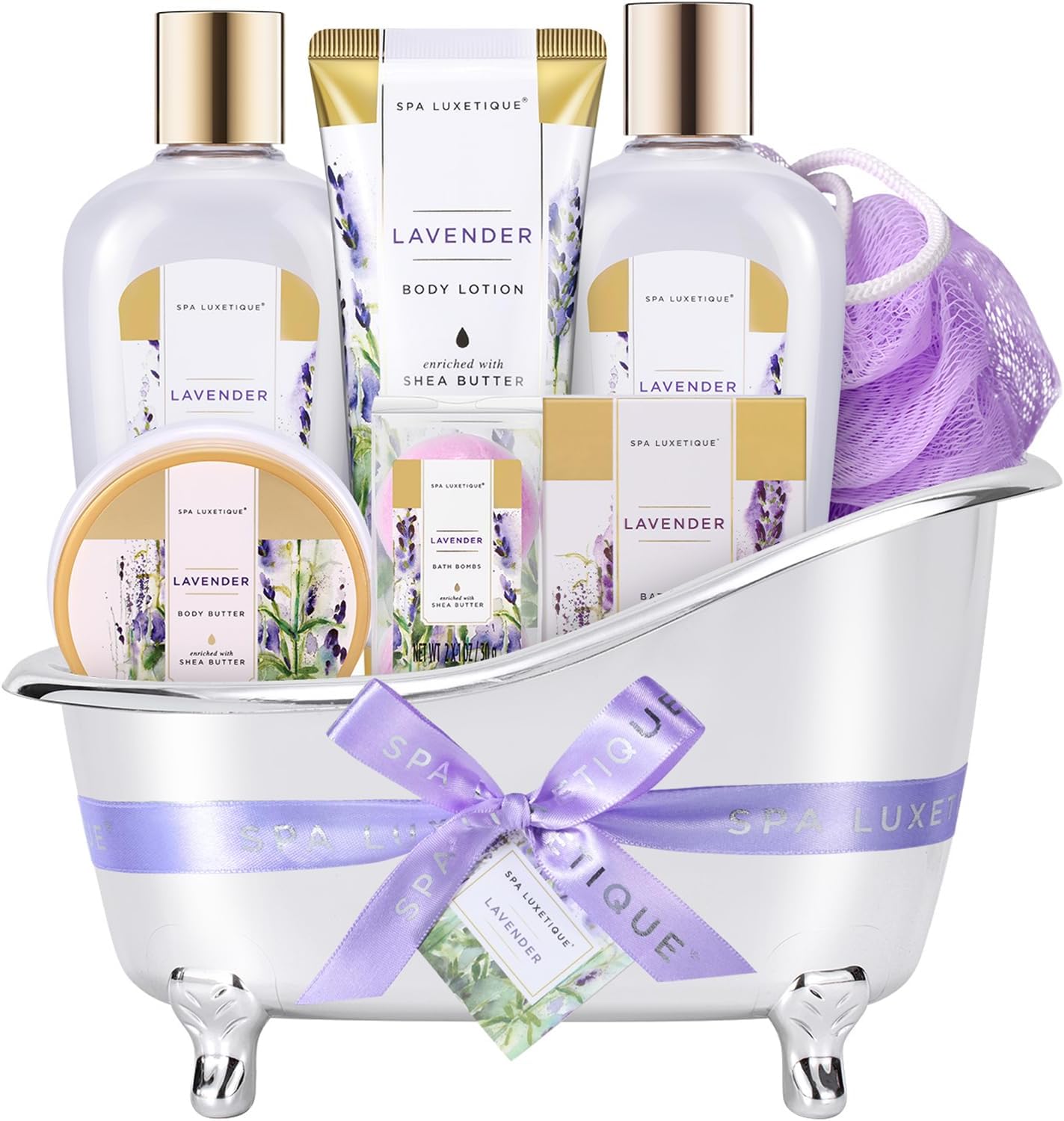 Detalle de spa luxetique SPA Lavender Bath Gift Set, 8 Pieces with Bath Bombs