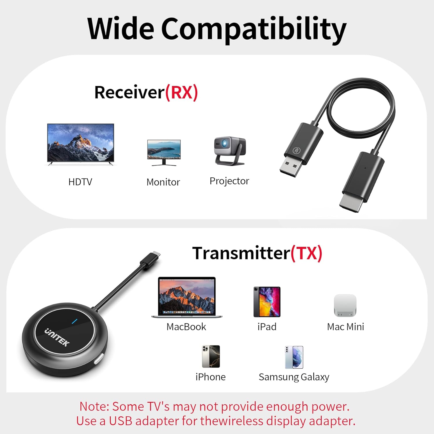 Thumbnail 6 de UNITEK USB-C to Wireless HDMI Transmitter & Receiver Kit (5GHz, 1080p/60Hz) for screen mirroring