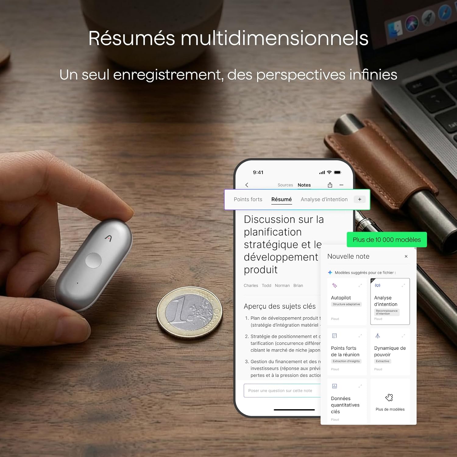 Thumbnail 4 de Plaud NotePin S — Enregistreur Vocal IA avec bouton tactile, transcription et résumés IA