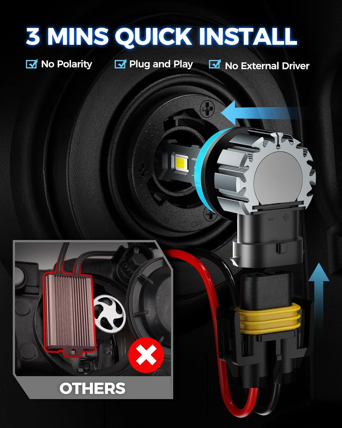 Thumbnail 4 de Marsauto H11/H8/H9 Bulbs: 30000LM, 1:1 MINI Design, 3-Min Plug & Play, IP68, Pack of 2