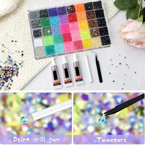 Detalle 2 de Hwsyin 32000 Stück Bedazzler Kit mit Glue – 40 Farben, 3 mm Strass, DIY Glitzer für Nageldesign, Textilien und Körperkunst