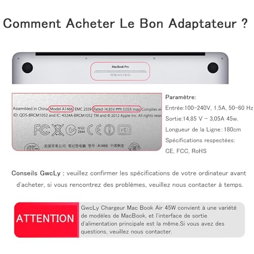 Thumbnail 6 de Cargador MacBook Air 45W con T-Tip de GwcLy para MacBook Air 11" y 13" (2012–2017) – A1435/A1436/A1465/A1466