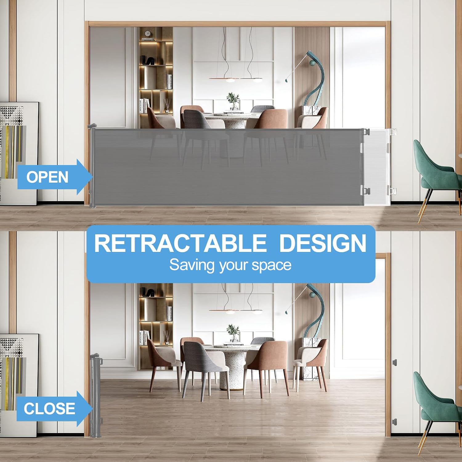 Thumbnail 2 de Retractable Mesh Safety Baby or Dog Gate (86cm tall) – Expands up to 300cm wide, Grey