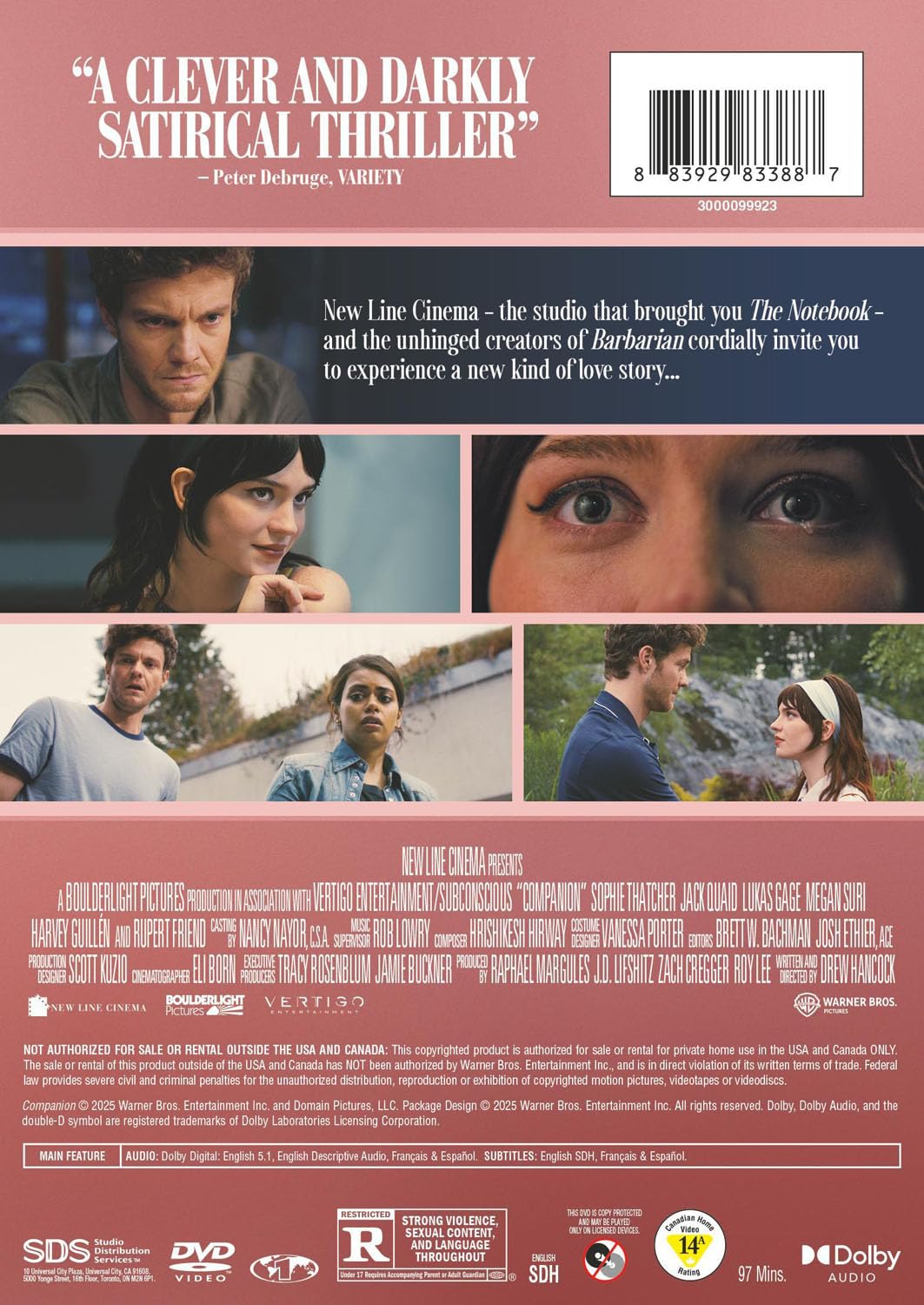Detalle de Companion DVD, Sci-Fi and Suspense Thriller Starring Sophie Thatcher