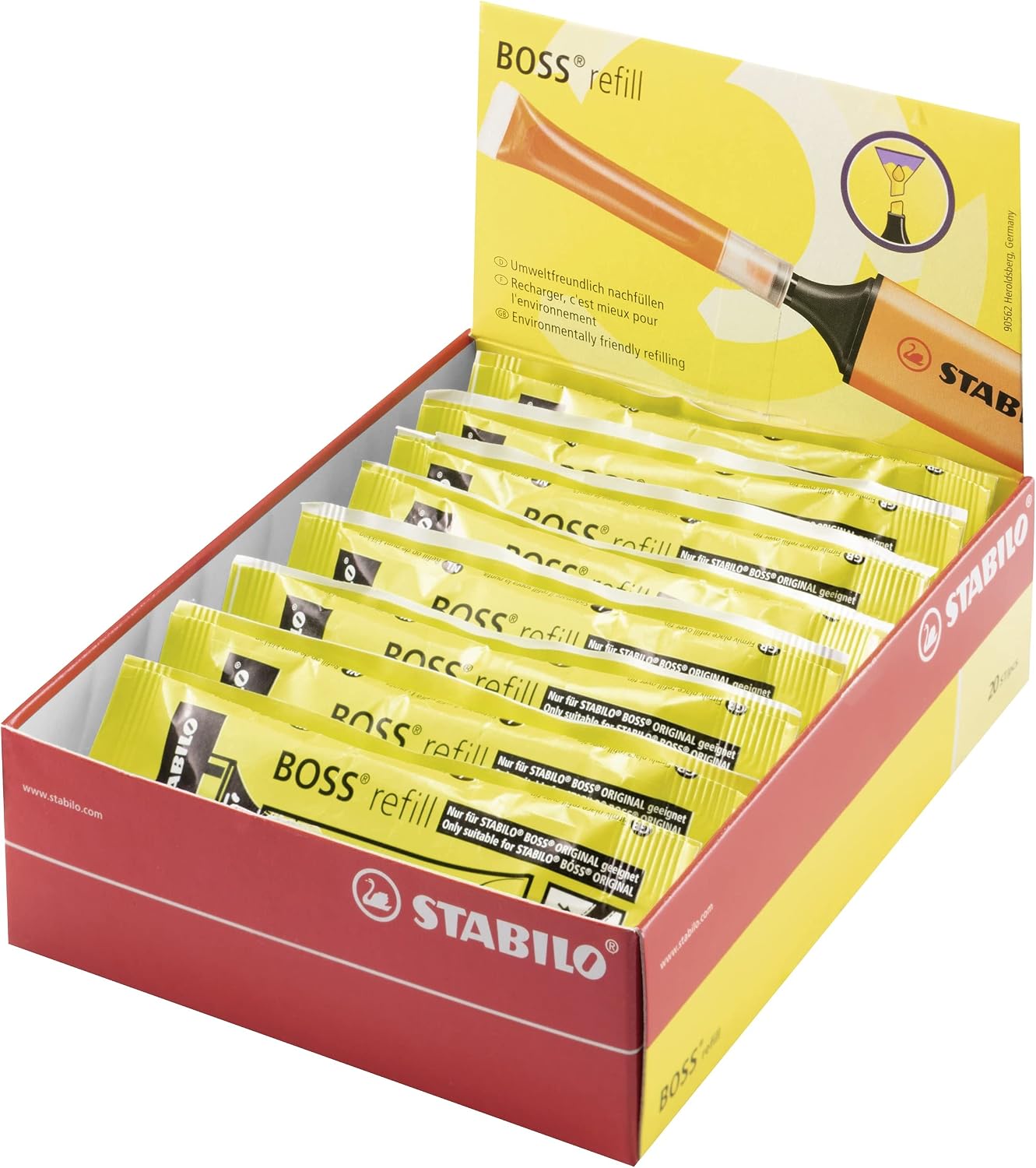 Thumbnail 1 de STABILO BOSS ORIGINAL Refill - Ricarica per Evidenziatore (Giallo) – Confezione da 20