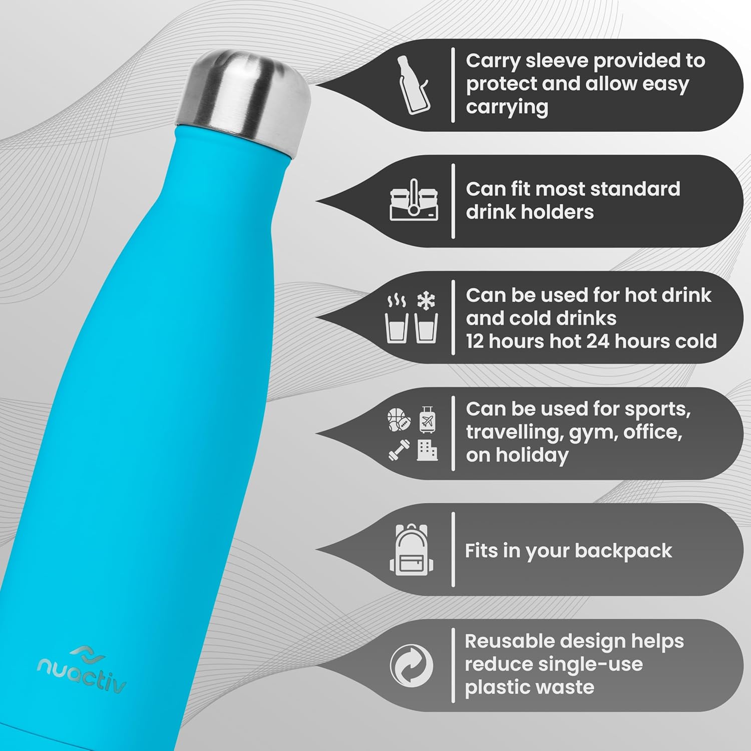 Thumbnail 3 de Nuactiv 500ml Stainless Steel Vacuum Insulated Water Bottle
