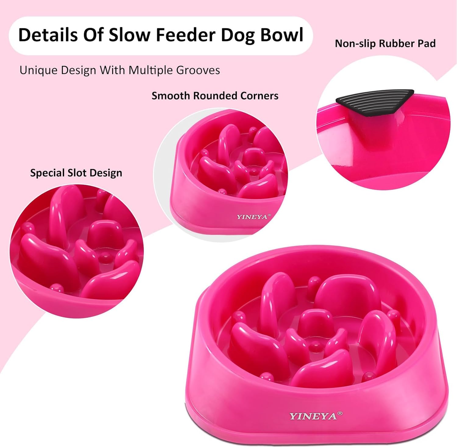 Thumbnail 3 de YINEYA Slow Feeder Dog Bowl – Rose Red, Anti-Gulping Maze Design for Small to Medium Dogs