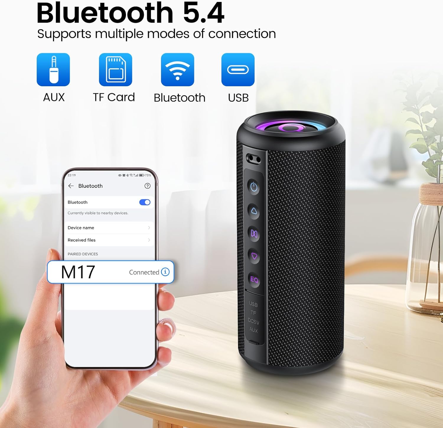 Thumbnail 5 de Portable Bluetooth Speaker with 20W Stereo, Bluetooth 5.4, IP7 Waterproof, 20H Playtime, RGB Lights (M17)