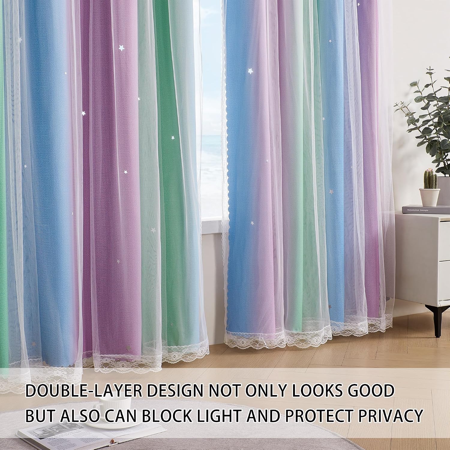 Detalle 2 de XiDi Ombre Voile Curtains 132x183cm nursery curtains ๐ช