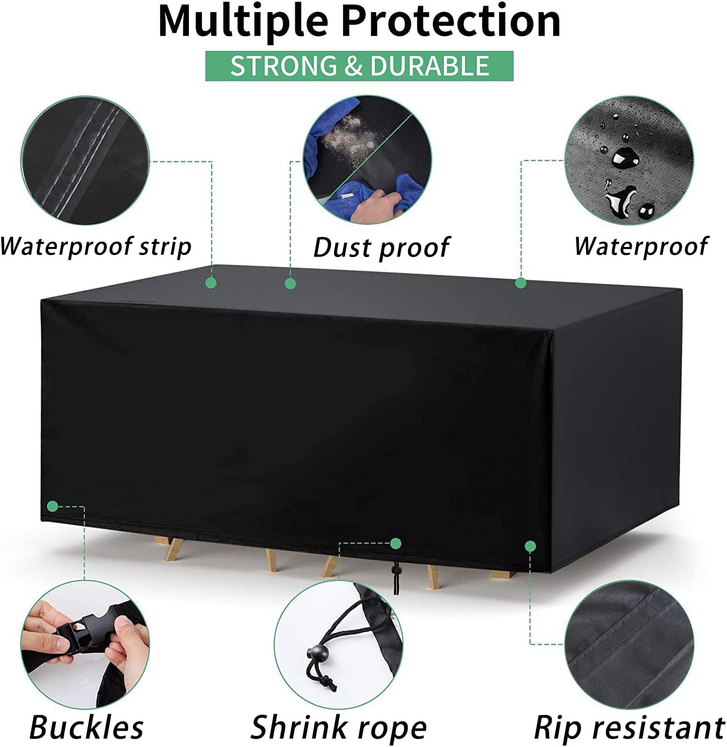 Thumbnail 3 de Aipwerer Abdeckung für Gartenmöbel wasserdicht – Schutzhülle 420D/600D für rechteckigen Gartentisch (230x165x80 cm, Schwarz)