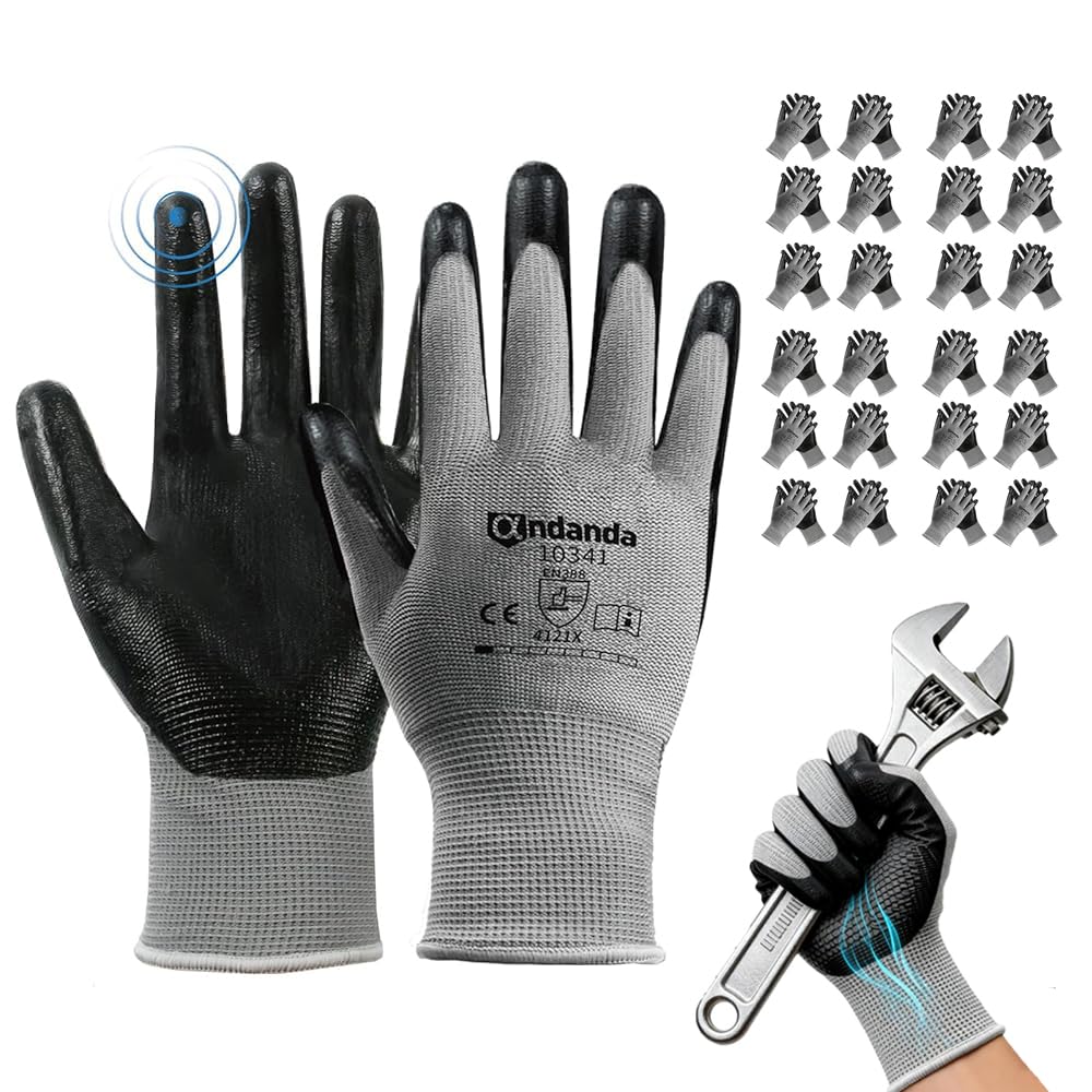 Thumbnail 6 de ANDANDA Men’s Work Gloves with Nitrile Coating (Pack of 24) – Size M, Black