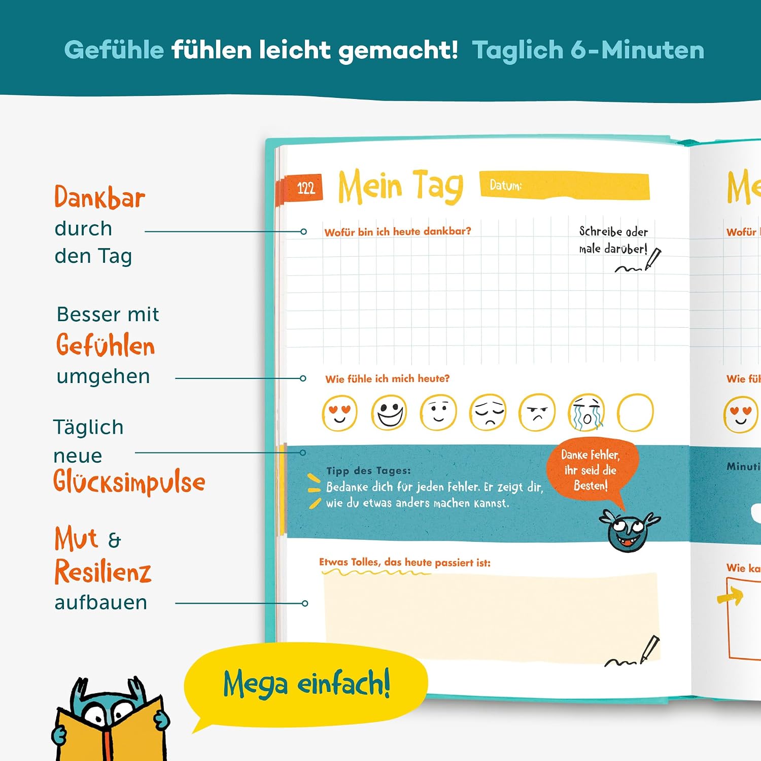 Thumbnail 2 de 6-Minuten Gefühlstagebuch Kinder 6-12 Jahre