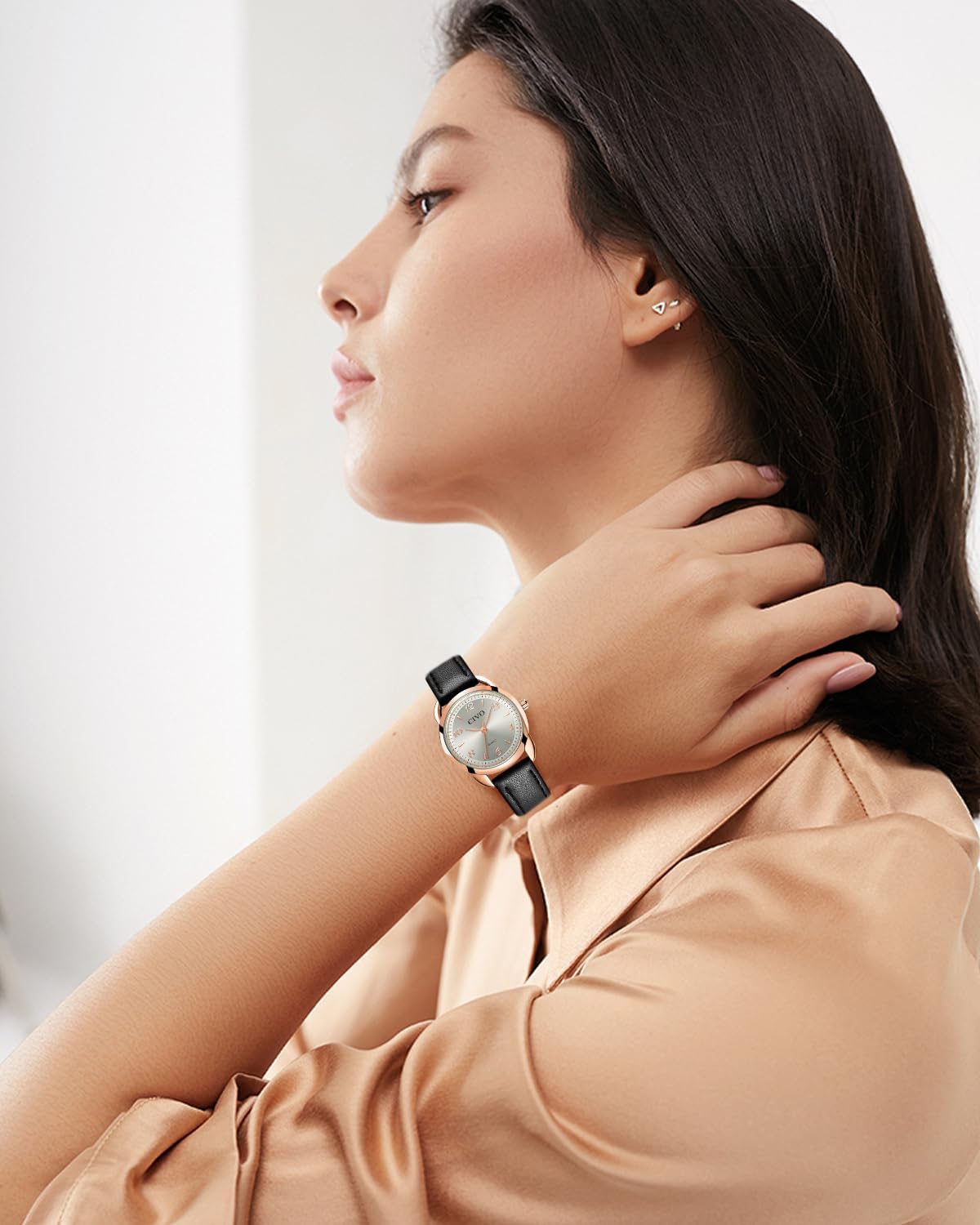 Thumbnail 2 de CIVO Klein Damenarmbanduhr mit Lederarmband – ultradünn, analog, 3ATM wasserdicht