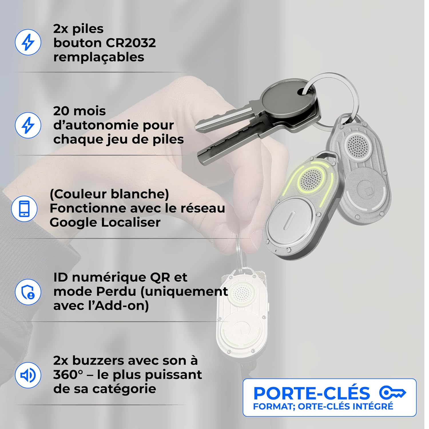 Detalle 2 de Rolling Square AirNotch Pro – Porte-clé Bluetooth IP68 avec Find Hub, localisateur lumineux et alertes 360°