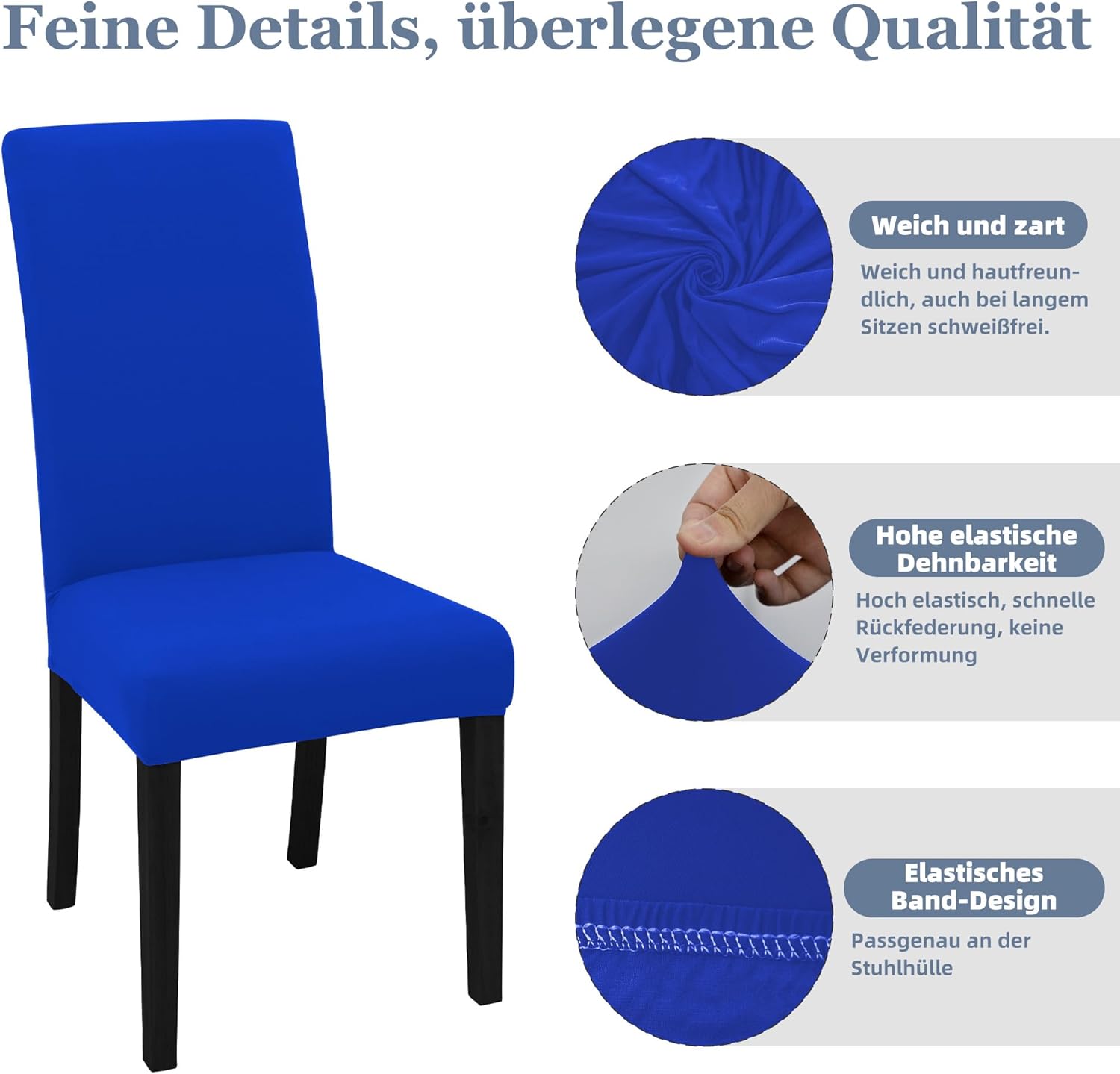 Thumbnail 1 de SUKAIKEQA Dehnbarer Stuhlbezug – Set 4/6/8 Stück Blau (Milk Silk Treasure) für Hochstuhl, Bürostuhl, Wohnzimmer