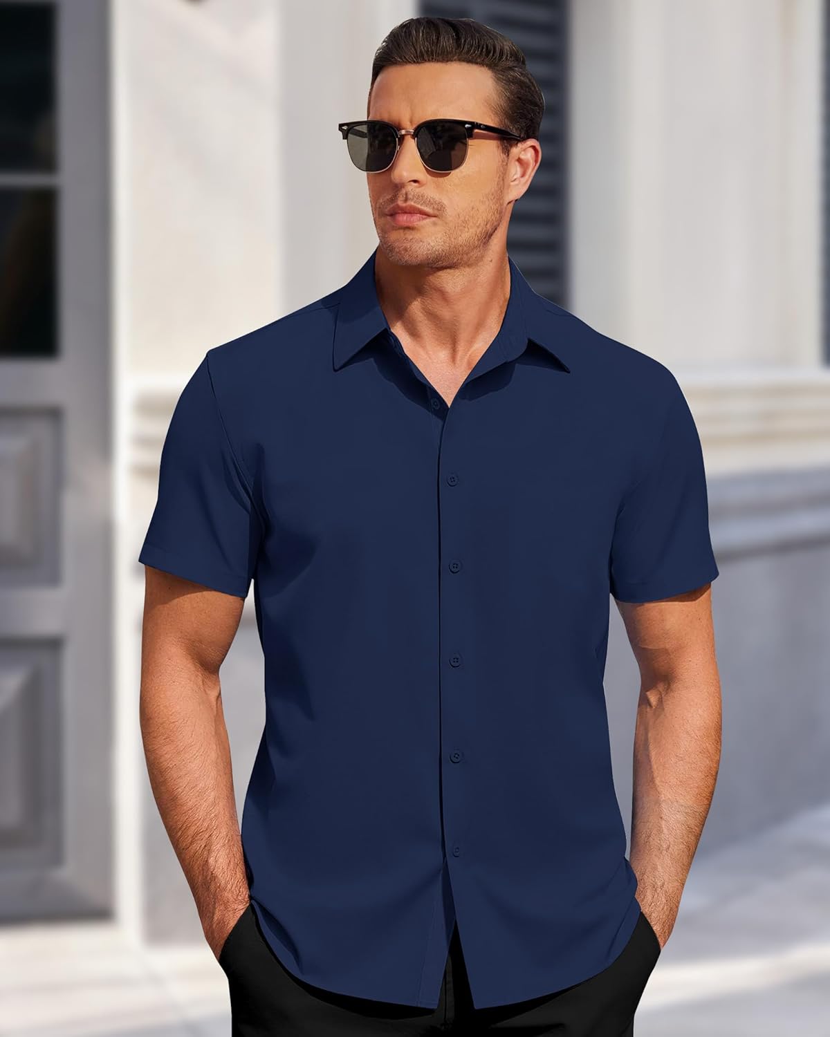 Thumbnail 1 de J.VER Herren Kurzarm Businesshemd Button-Down Regular Fit – Stretch Sommer-Stoff mit Tencel