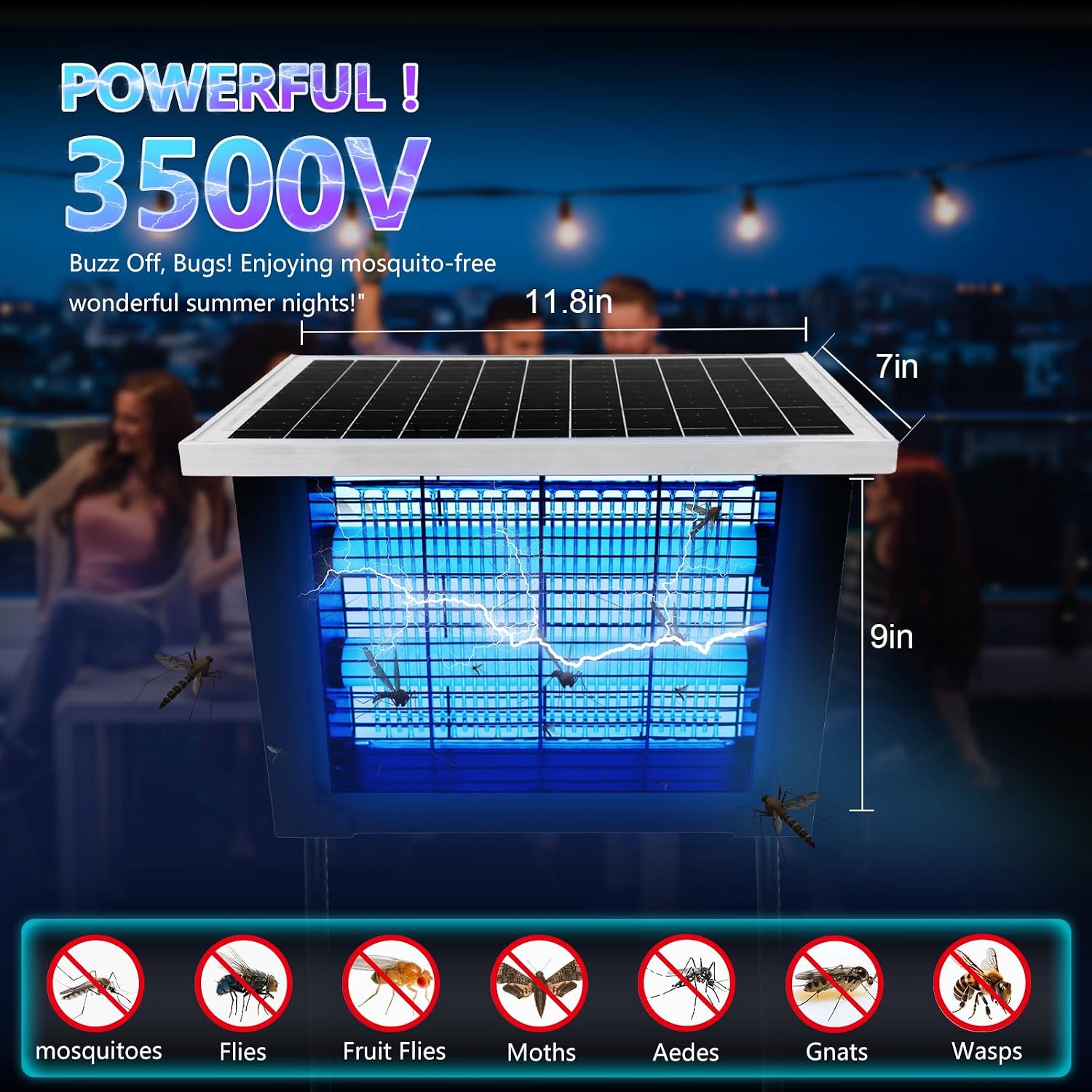 Thumbnail 1 de Powerful Solar Bug Zapper for 2000 sq ft with 13 ft Extension Cord