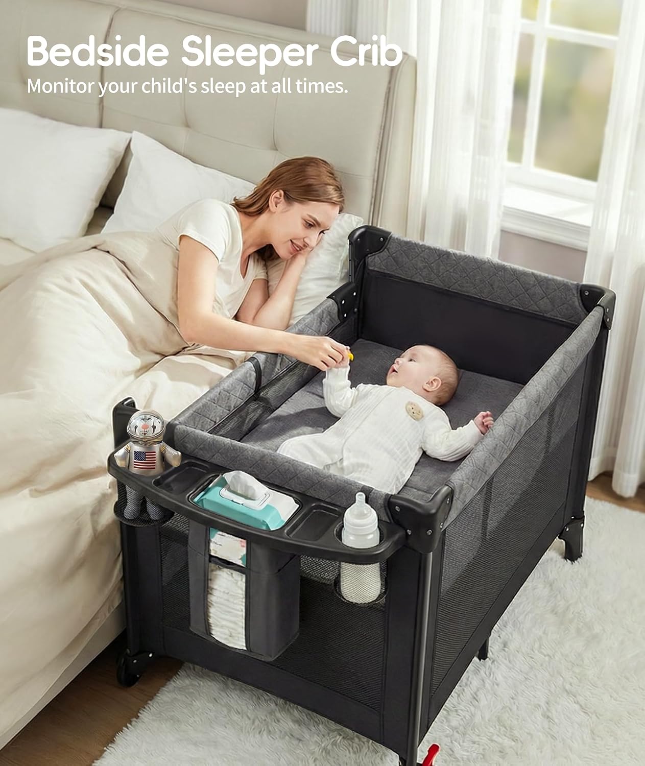 Thumbnail 6 de YoYiCuna 4-in-1 Pack and Play, Black, with Mattress and Mosquito Net