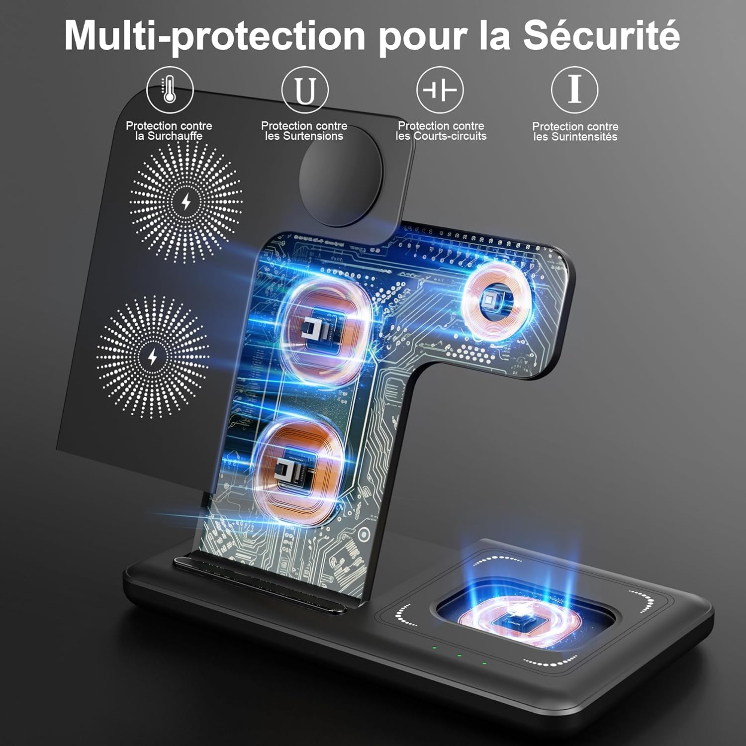 Thumbnail 6 de Wallgong Chargeur induction 3 en 1 15W pour iPhone, Apple Watch et AirPods (station de charge sans fil)