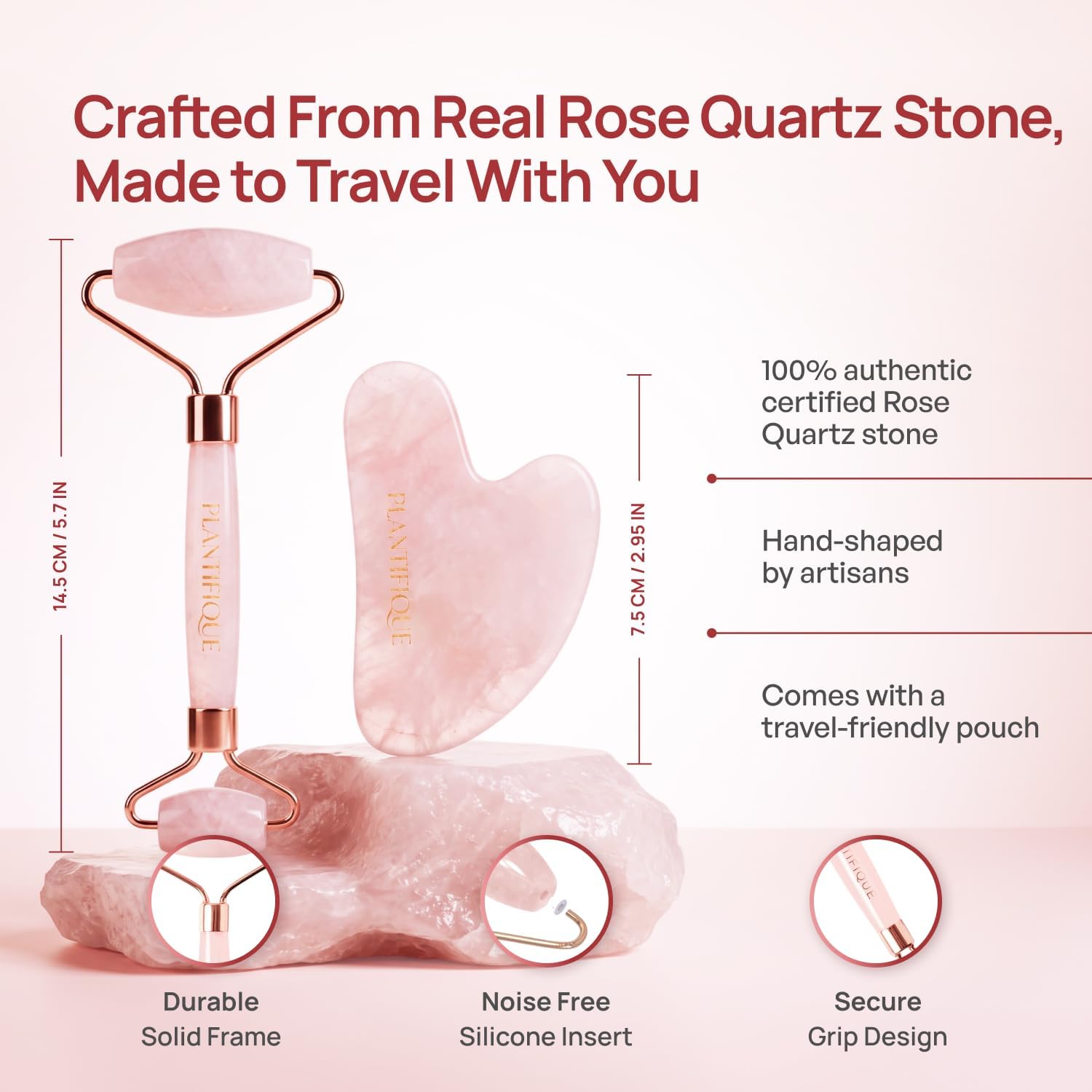 Detalle 1 de PLANTIFIQUE MYY-01 Rose Quartz Gua Sha & Face Roller Set