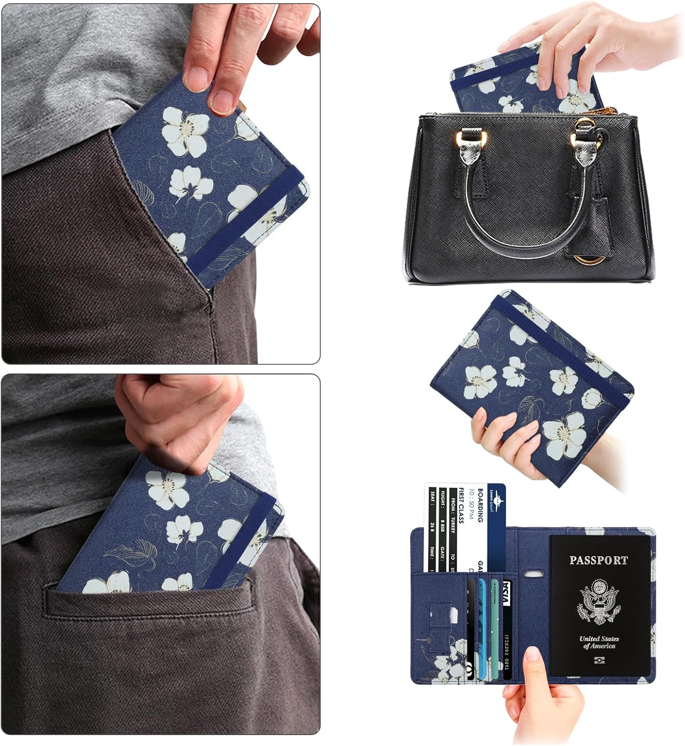 Thumbnail 6 de WALNEW Passport Holder: RFID PU Leather Travel Wallet for 2 Passports and Card Slots